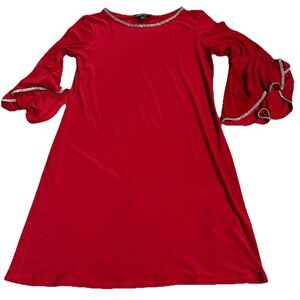 Prelude Red Dress with Silver Rhinestones Bell Sleeves Size PS